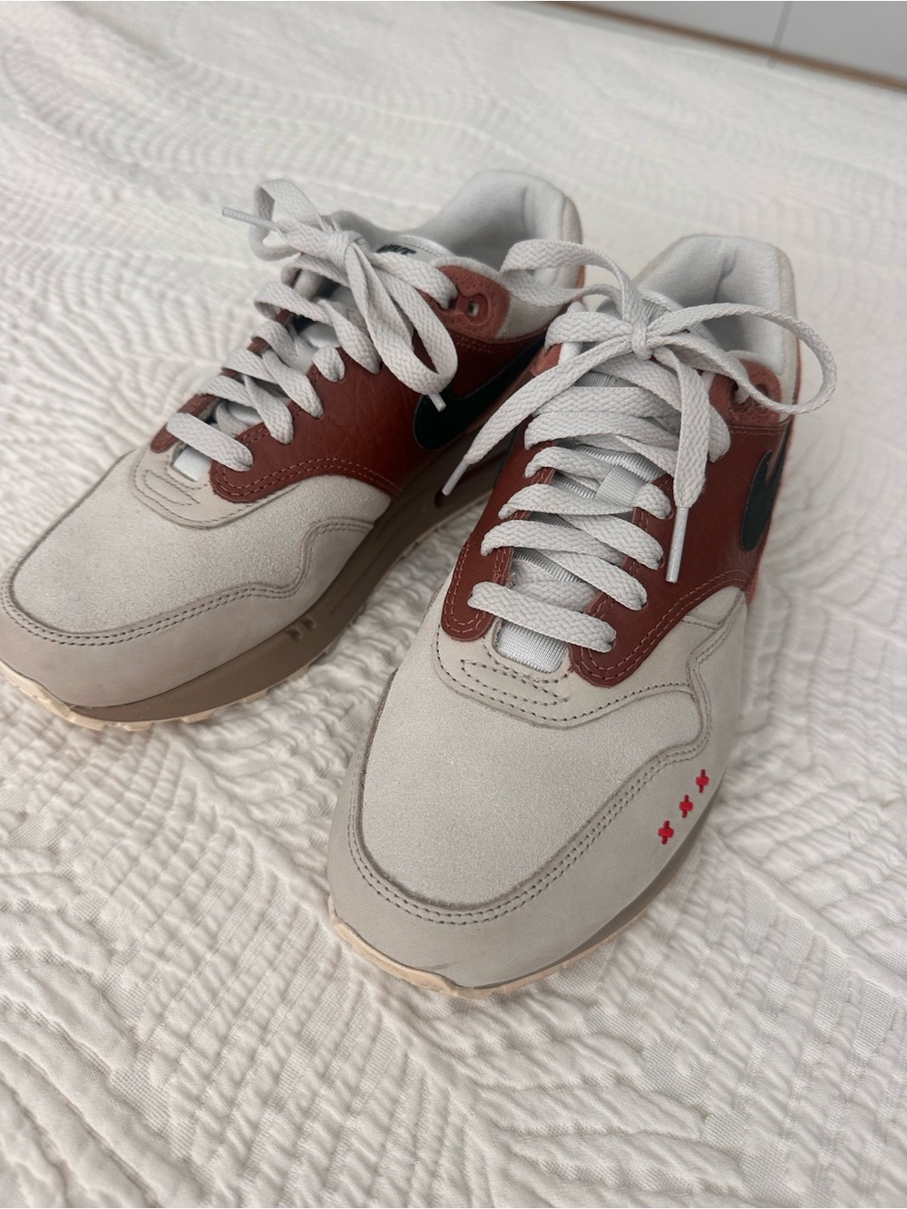 Nike Men’s Air Max 1 ‘Amsterdam’ Sneakers in Light Gray and Brown mens size 7